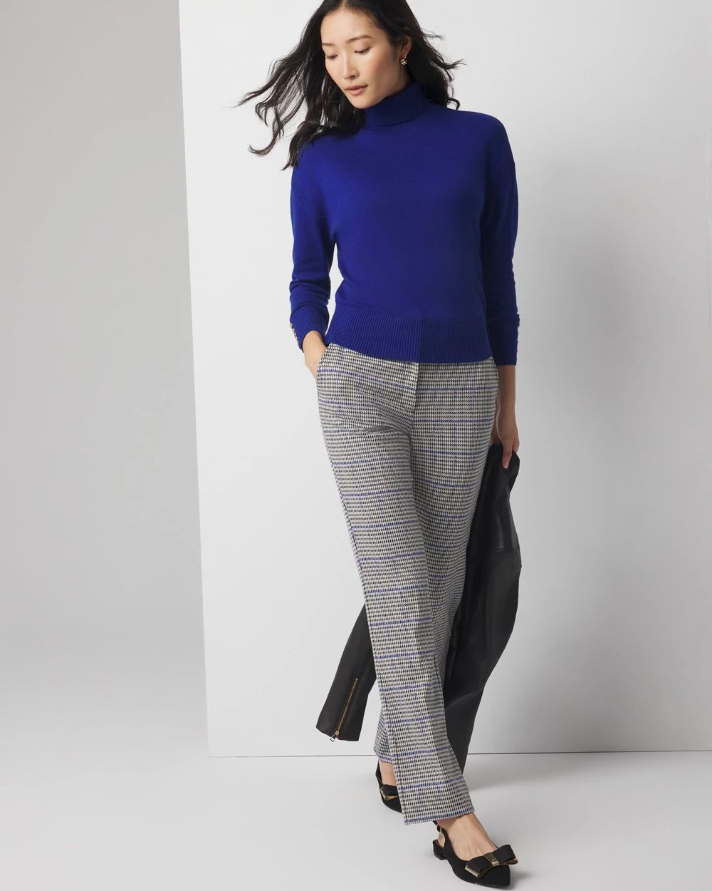 Straight Leg Houndstooth Luxe Plaid Pants | White House
